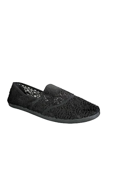 Womens Floral Lace Black Slip-on Flats