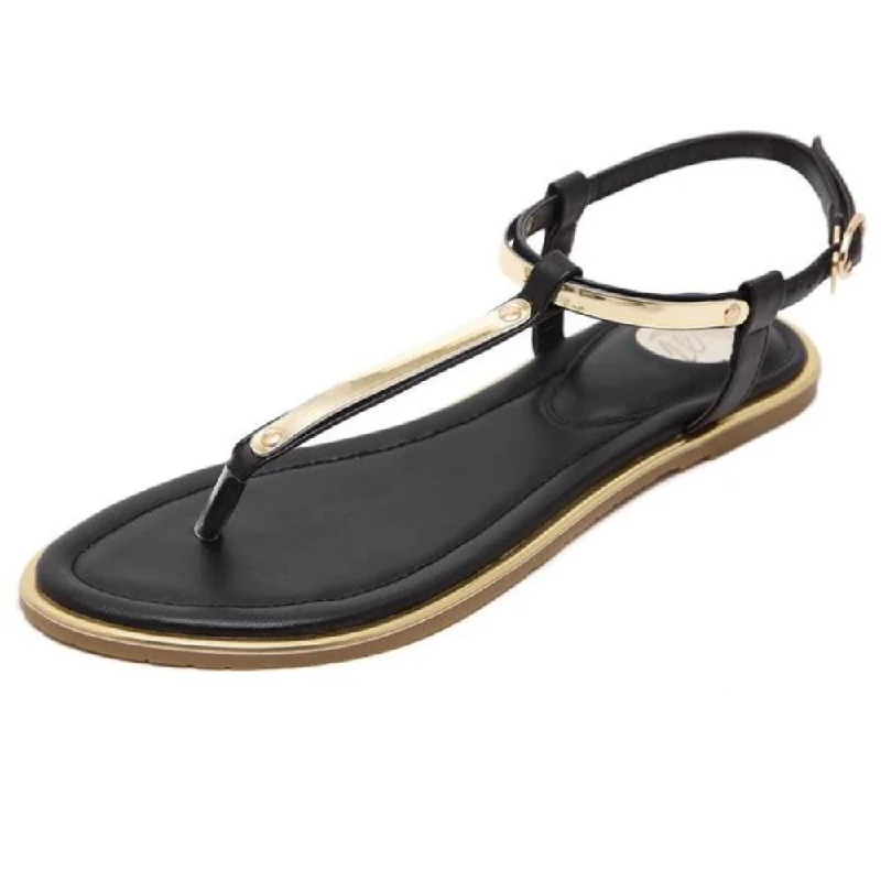 Womens Summer Black Flip Flops Faux Leather Sandals