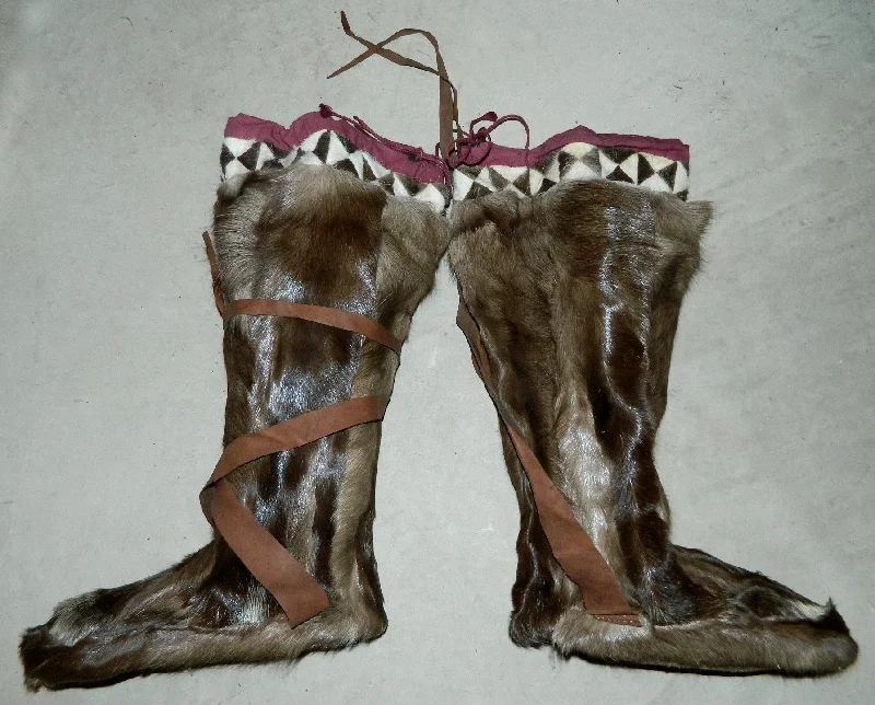 antique 1920s 1930s reindeer fur boots LOMEN leather soled Arctic boots vintage Nome Alaska