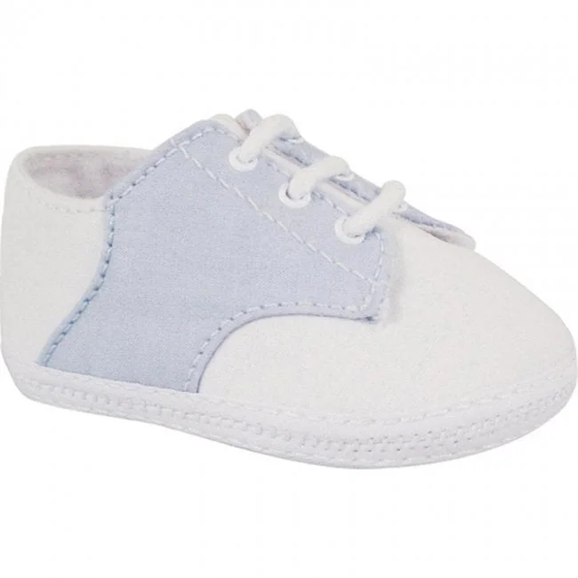 White and Blue Saddle Oxford Crib Shoe