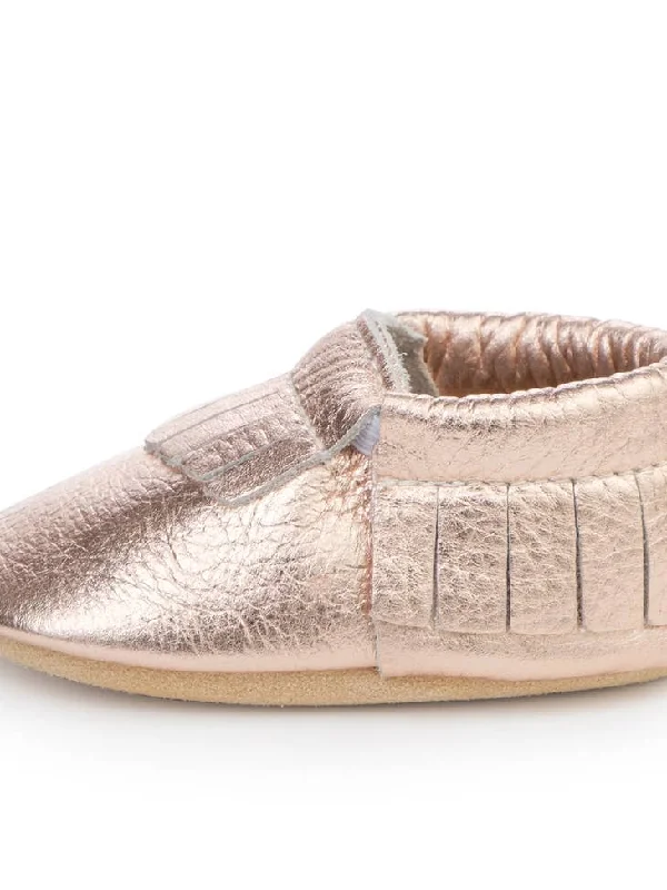 Baby Moccasins - Genuine Leather Baby Shoes (Rose Gold)