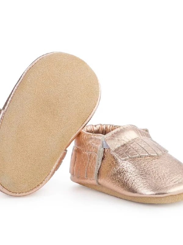 Baby Moccasins - Genuine Leather Baby Shoes (Rose Gold)