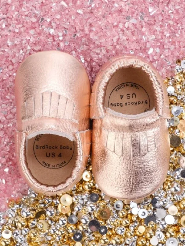 Baby Moccasins - Genuine Leather Baby Shoes (Rose Gold)