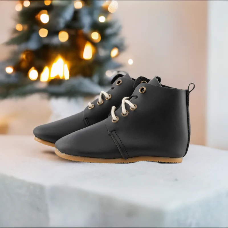 Black - High Top Oxfords - Hard Sole