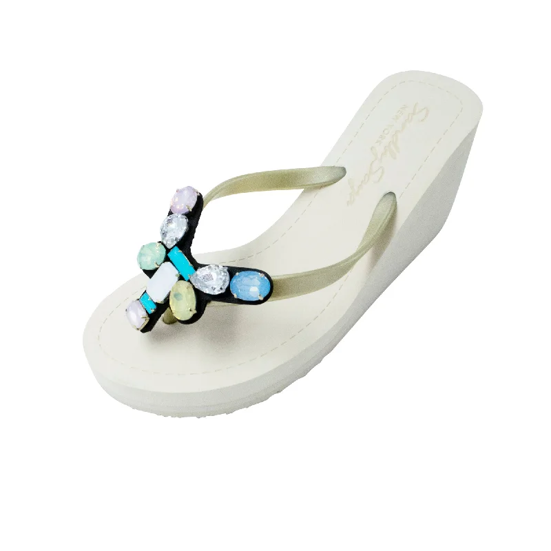 Dumbo - Colorful Crystal Rhinestone Women's High Wedge Flip Flop Sandal