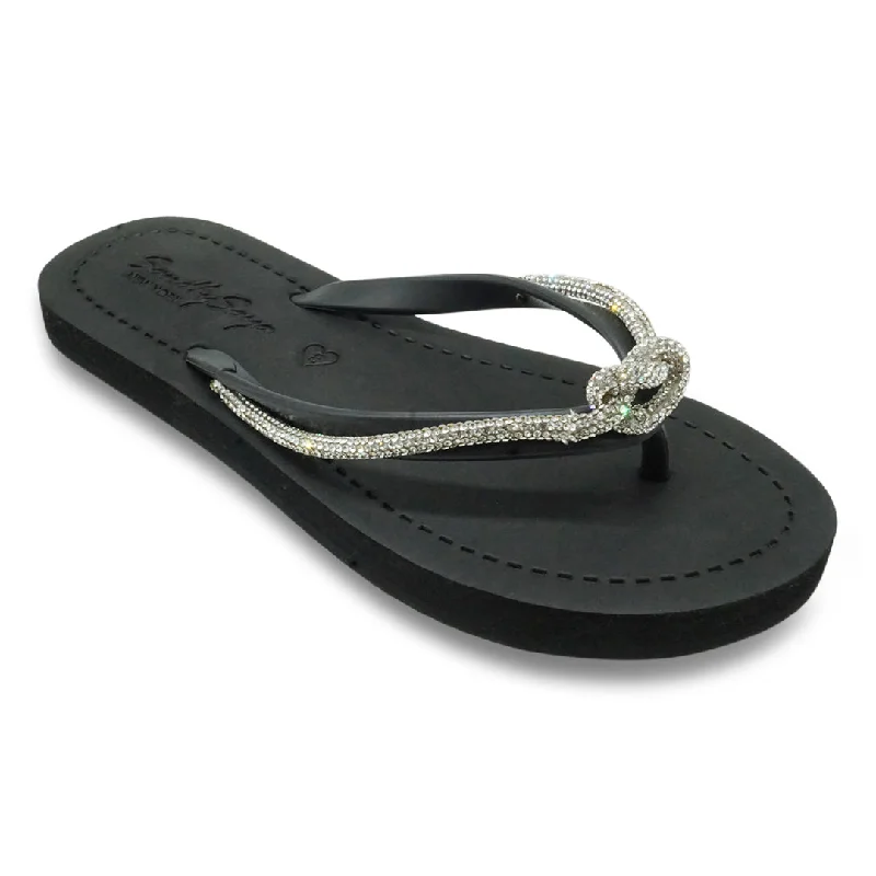 Knot_Crystal Rhinestone Rope - Womens Flat Flip Flops Sandal