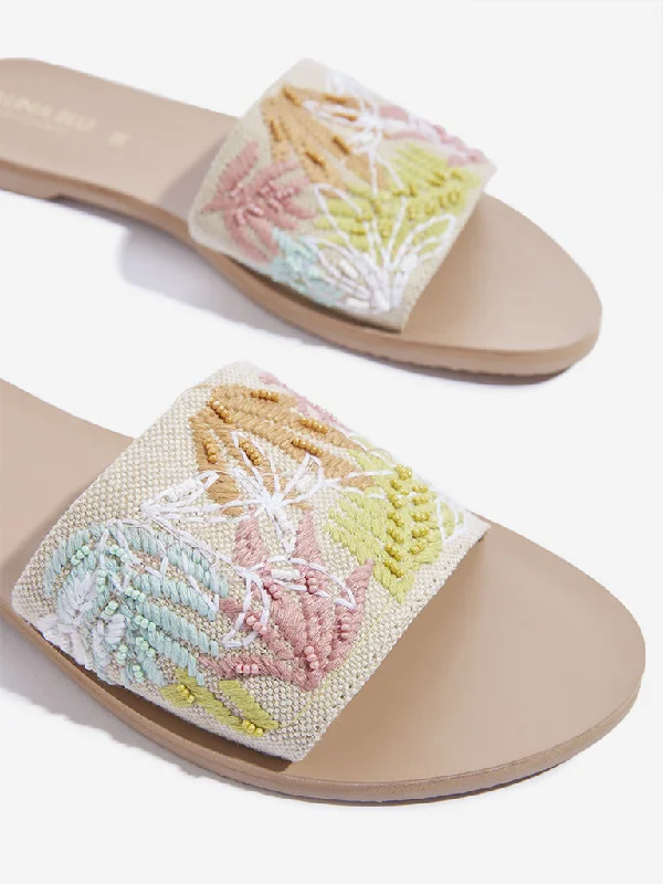 LUNA BLU Multicolour Tropical Embroidered Slides