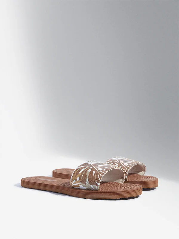 LUNA BLU Tan Leaf Design Textured Slides