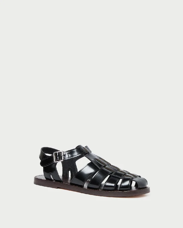 Max Black Leather Fisherman Sandal