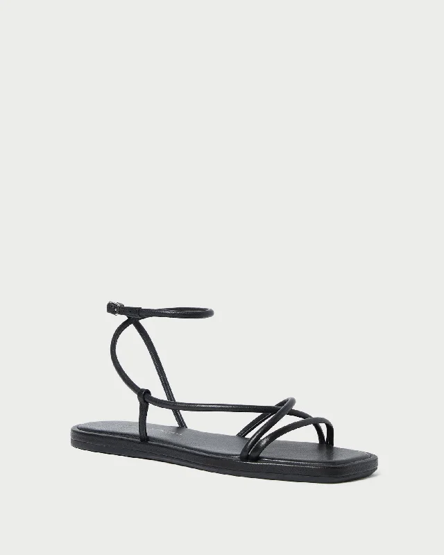 Noor Black Leather Flat Sandal