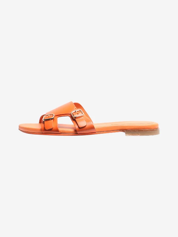 Orange leather double-buckle sandals - size EU 39